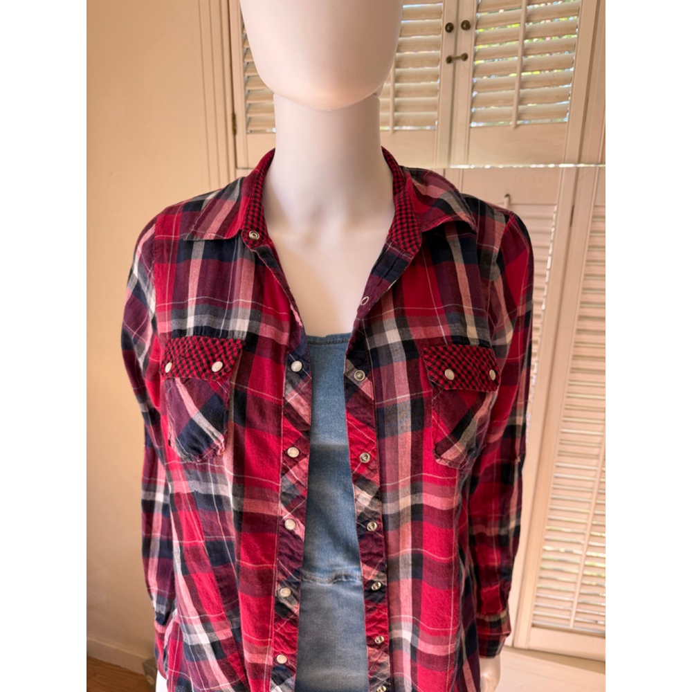 Active Basic Red &‎ Blue Plaid Button Down Shirt L - Picture 2 of 6